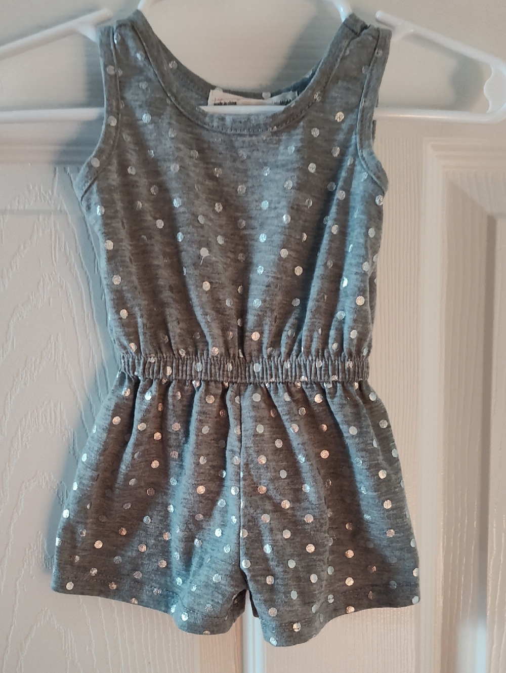 Girls' Gray Polka Dot Knit Romper - Unbranded